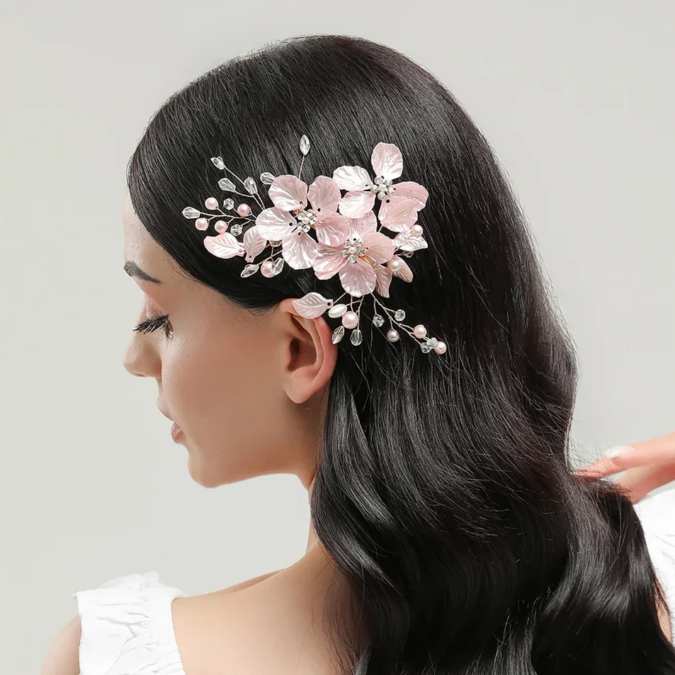 Broche à Cheveux Floral de Mariage Or Rose – Image 2
