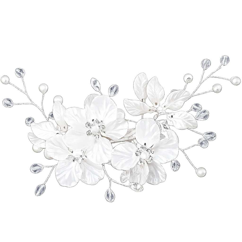 Broche à Cheveux Floral de Mariage Argenté
