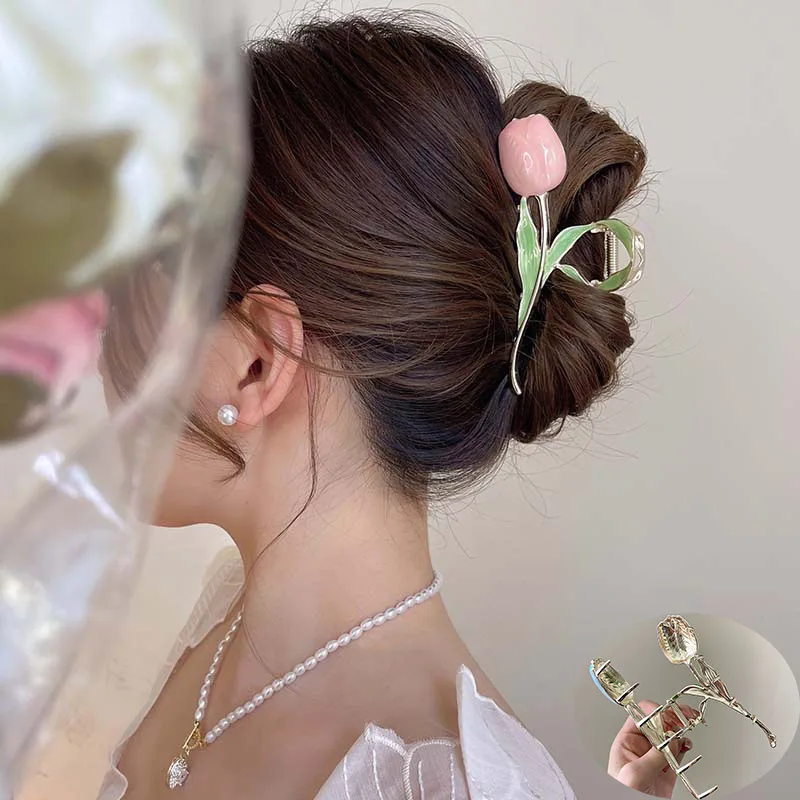 Pince à Cheveux Fleur Tulipe Rose – Image 2